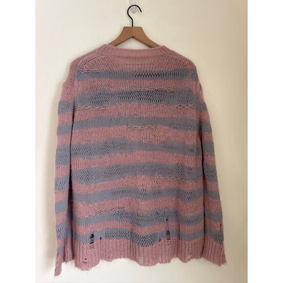 Acne Studios Distressed Striped Mohair Blend Sweater - Pink & Gray, Size L - Picture 6 of 8